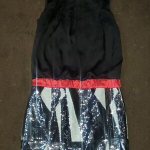 Black and Silver Sequin Dress with Red Accent
